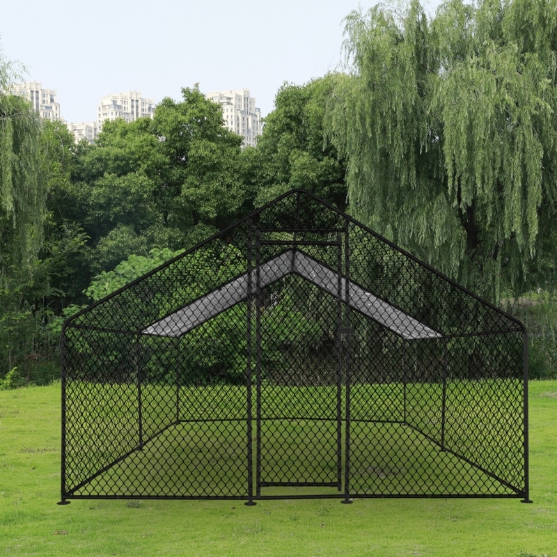 Chicken Run with Large Footprint, Peaked Roof and Matte Black Metal