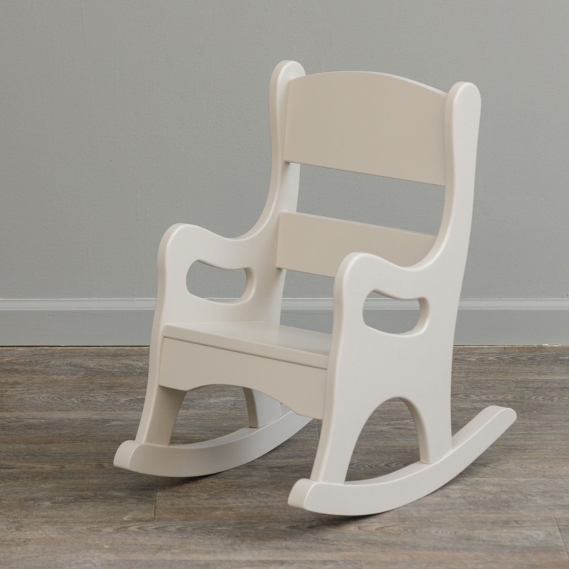Child Rocking Chair Cream White, Oval Armrest Cutouts for Nursery (67 chars)
