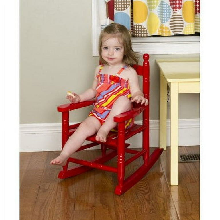 Childs Rocking Chair Cherry Red Finish Slat Back, Toddler Porch Rocker (71 chars)