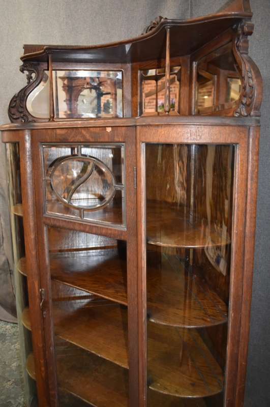 China Cabinet featuring Leaded Glass Insert and Mirrored Gallery