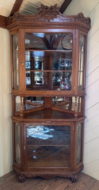 China Cabinet with Mirrored Alcove and Carved Pediment