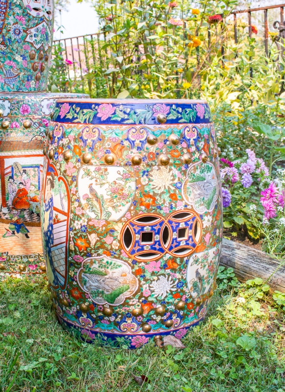Chinoiserie Garden Stool with Hand Painted Panels