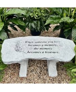 Chiseled Garden Bench with Engraved Quote and Floral Etching