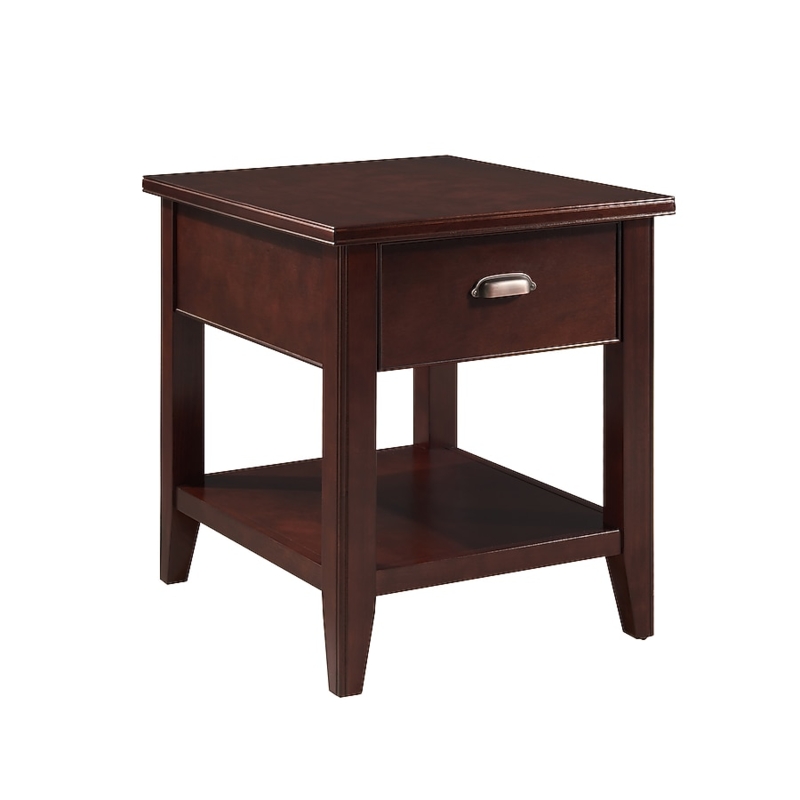 Chocolate Cherry End Table Cup Pull Handle Open Lower Shelf Tapered Legs