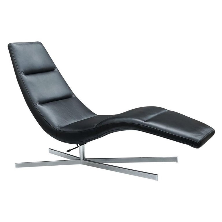 Chrome Swivel Four-Star Base Chaise Lounge with Channel Stitching