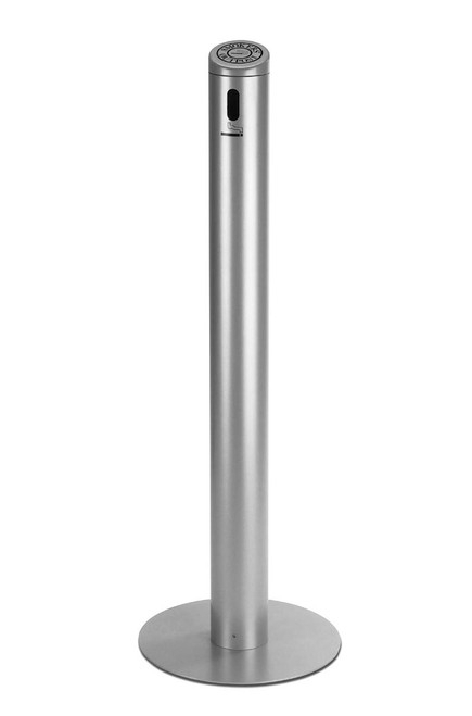 Cigarette Receptacle Slim Profile Brushed Metal Freestanding Column