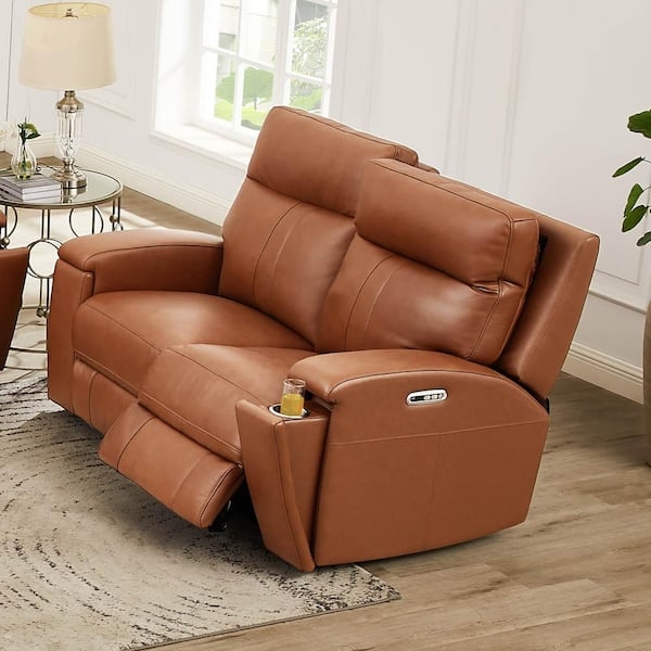 Cinnamon Brown Top Grain Leather Zero Gravity Loveseat