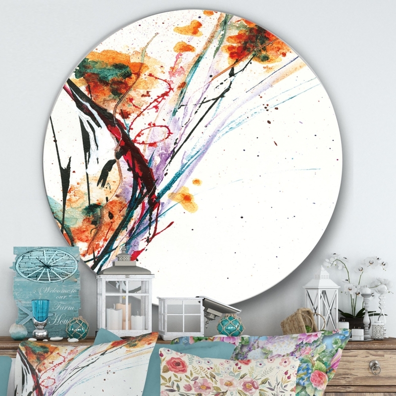 Circle Wall Art Watercolor Splatter Fiery Orange Botanical