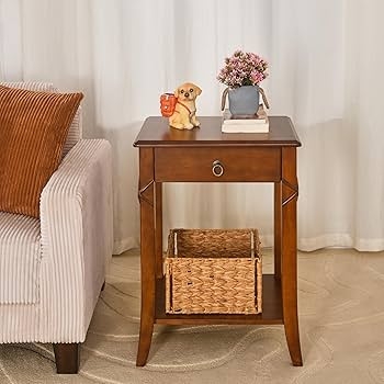 Classic End Table Notched Legs Open Shelf Traditional Style Drawer