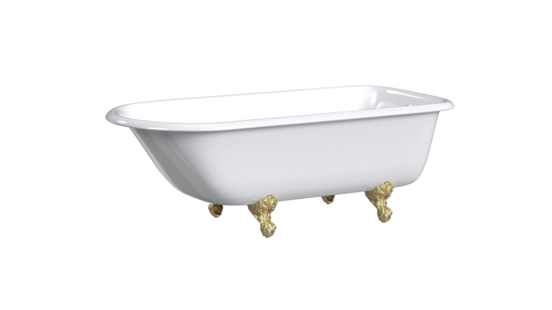 Clawfoot Bathtub with Ornate Gold Feet & Rolled Rim
