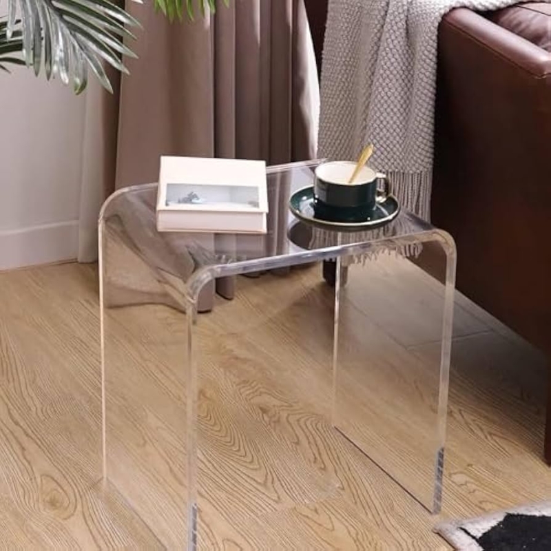 Clear Waterfall Side Table U-Shaped Frame Thick Gauge Acrylic
