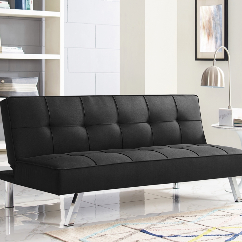 Click Clack Sofa Black Armless Polished Chrome Slanted Legs