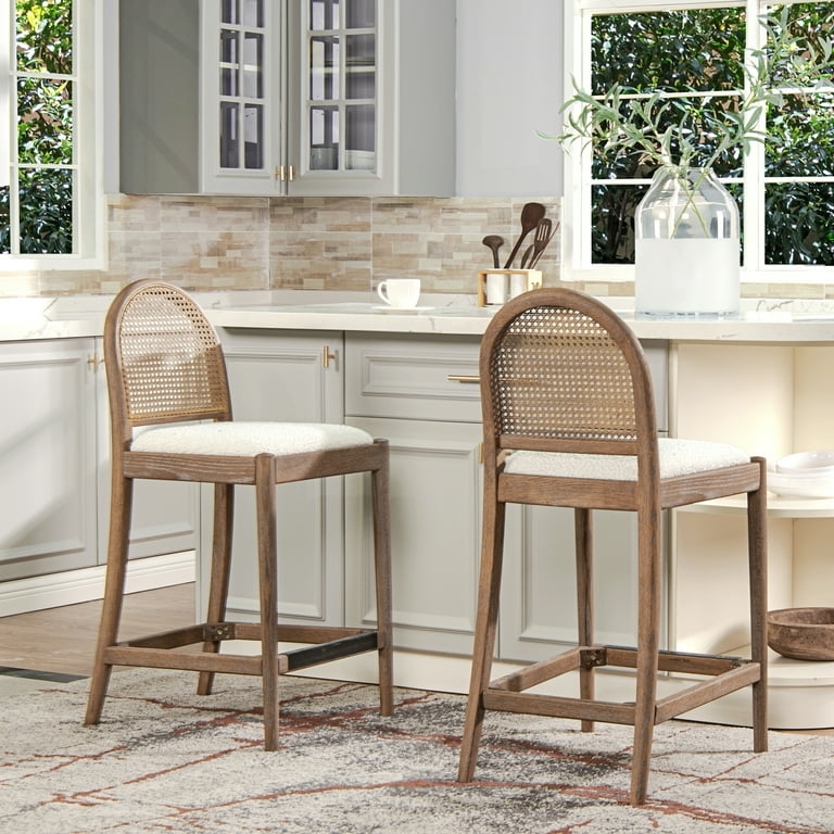 Coastal Bar Stool featuring Metal Kickplate & Arched Cane Backrest