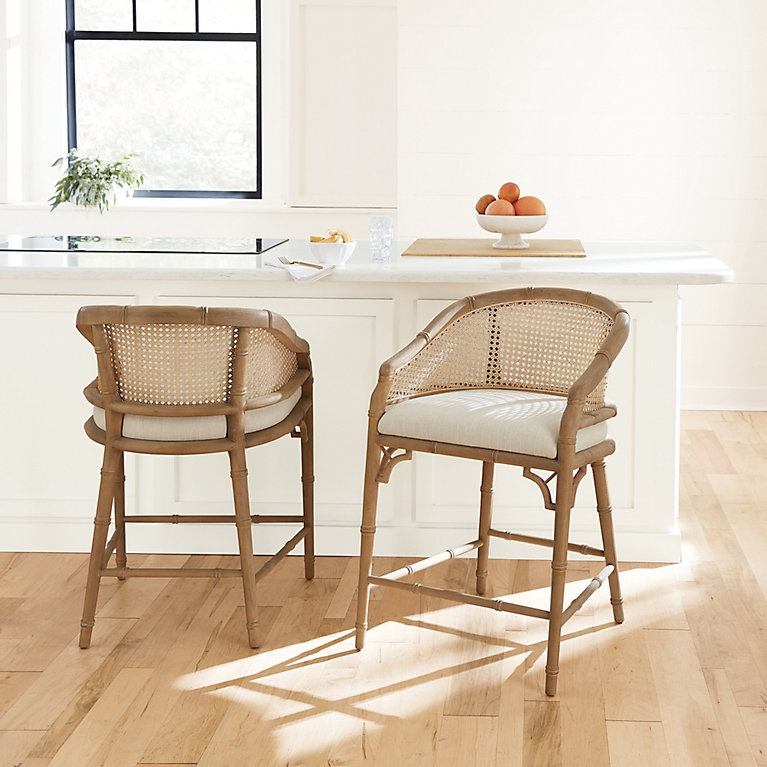 Coastal Chic Counter Stool with Bamboo Turned Legs & Barrel Back