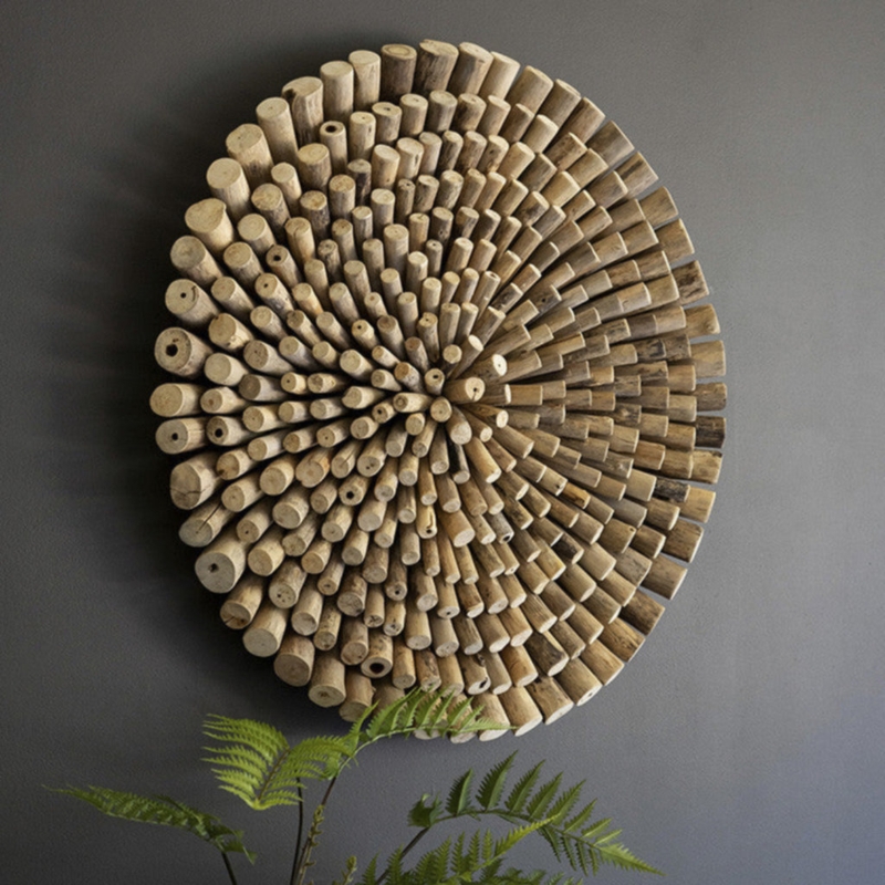 Coastal Wall Art Circular Mosaic Driftwood Look Radiating