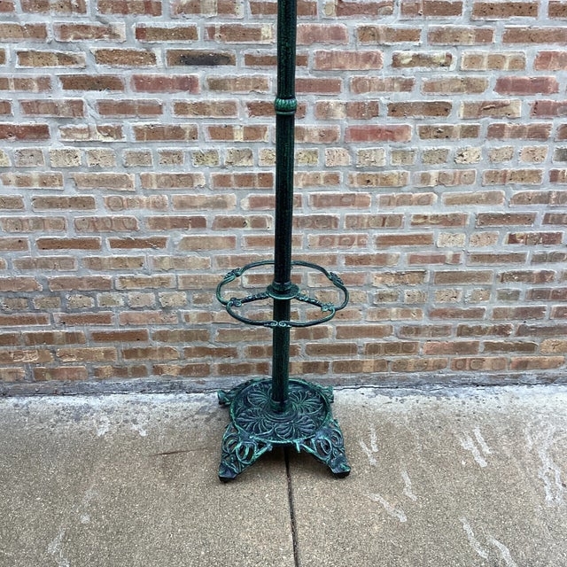 Coat Rack Antique Verdigris Finish Ornate Floral Base Umbrella Ring