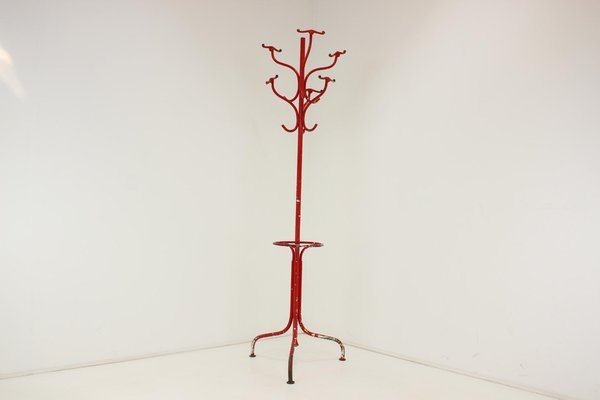 Coat Rack Antique Vibrant Red Distressed Finish Umbrella Ring Cast Iron
