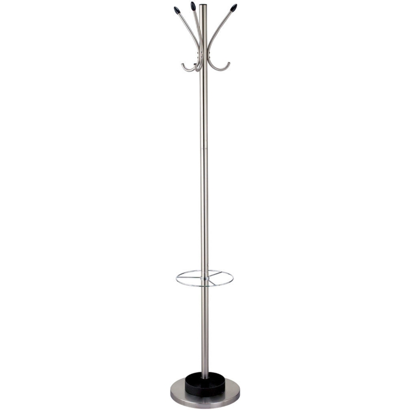 Coat Rack Brushed Metal with Protective Hook Tips & Drip Tray