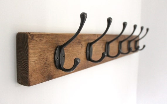 Coat Rack Chunky Profile Reclaimed Look Wood Toned Double Hooks