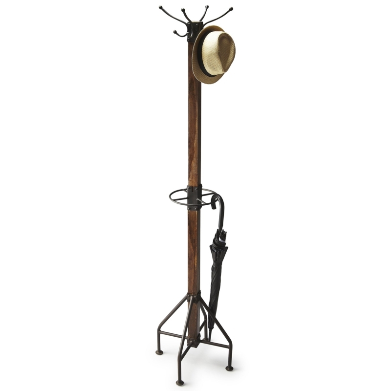 Coat Rack Industrial Wood with Square Post & Ball Finial Tips