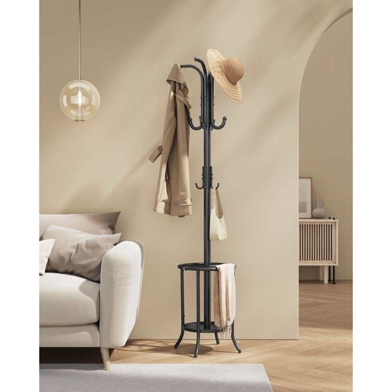 Coat Rack Modern Hall Tree with Multi Tier Hooks & Drip Tray