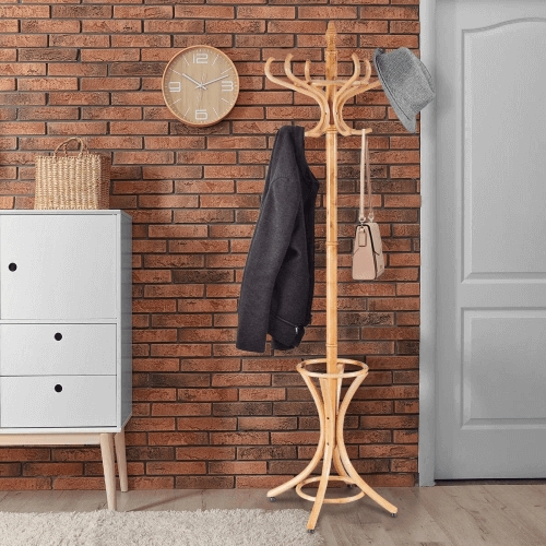 Coat Rack Standing Wood Hat Rack with Decorative Finial & Base