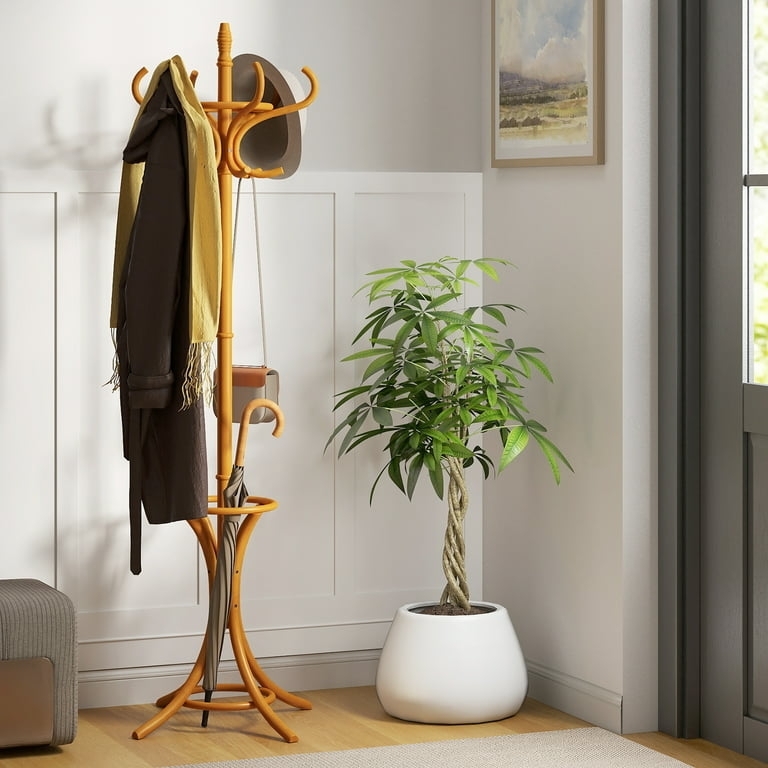 Coat Rack Traditional Bentwood with Twelve Hooks & Umbrella Stand