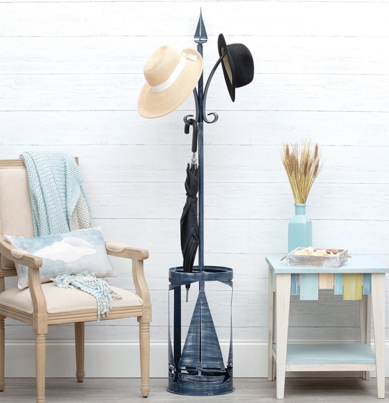 Coat Rack Umbrella Stand Nautical with Sailboat Cutout & Finial