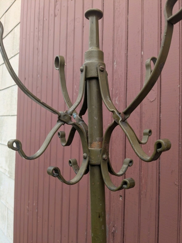 Coat Rack Utilitarian Olive Drab Finish Tiered Hook Design Metal