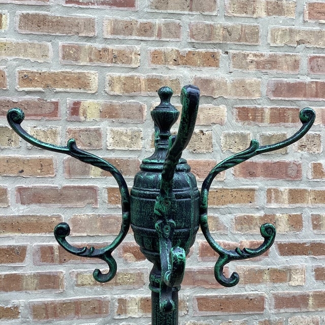 Coat Rack Verdigris Finish Barrel Hub Scroll Details Cast Iron