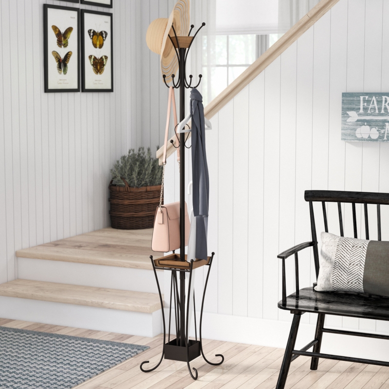 Coat Rack with Removable Catchall Tray, Slim Metal Frame & Stand