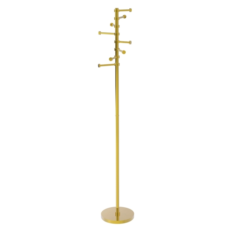 Coat Rack with Six Pivoting Pegs, Polished Brass Finish