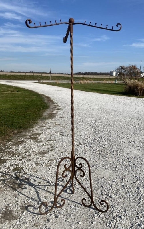 Coat Rack Wrought Iron Twisted Shaft Scrolled Base Weathered Brown