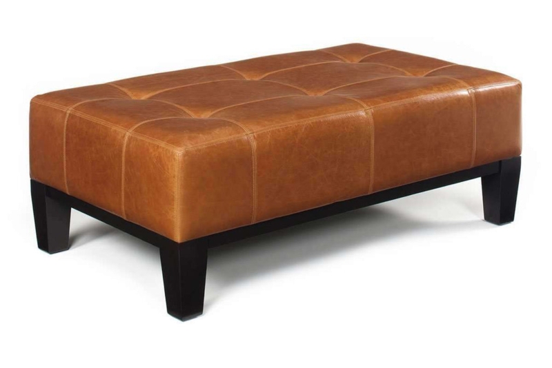 Cocktail Ottoman Rectangular Bench in Cognac Brown with Tufted Seat