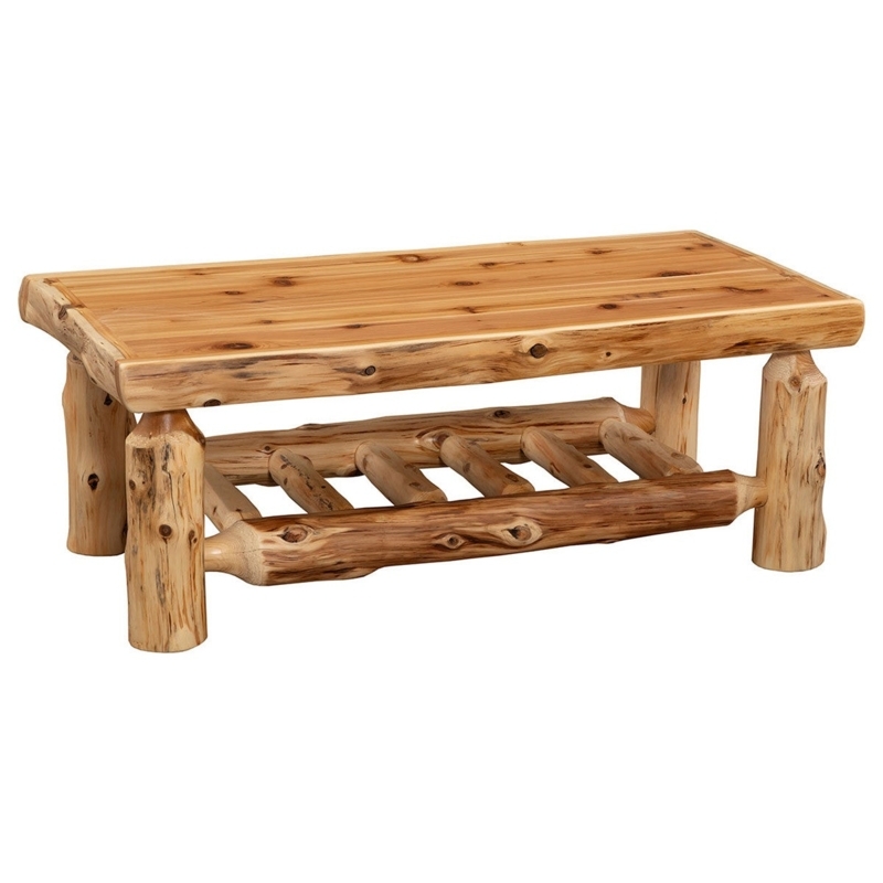Coffee Table: Cedar Log Construction with Open Shelf