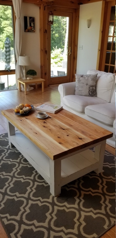 Coffee Table: Cedar Plank Top with White Painted Base