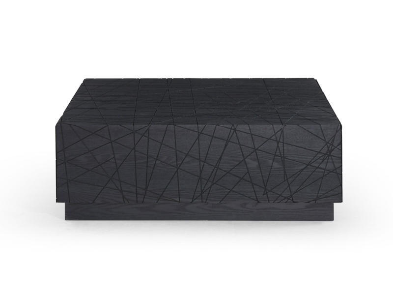 Coffee Table Etched Geometric Lines Block Form Architectural Matte
