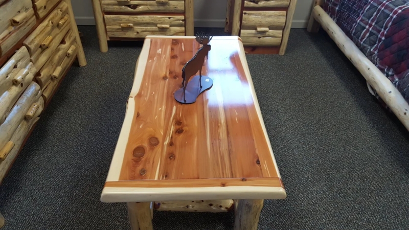 Coffee Table: Glossy Red Cedar Slab with Natural Knots