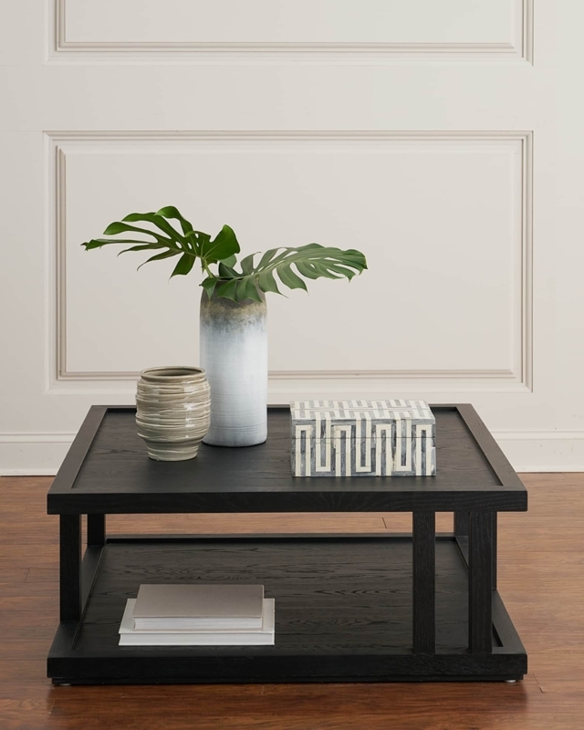 Coffee Table Inset Top Two Tier Design Thick Block Legs Architectural