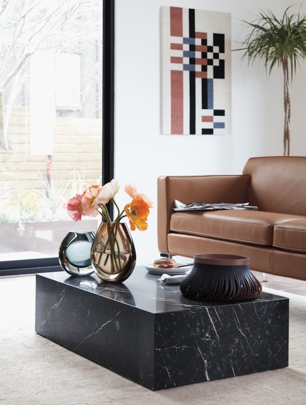 Coffee Table Monolithic Rectangular Polished Nero Marquina Marble Block.