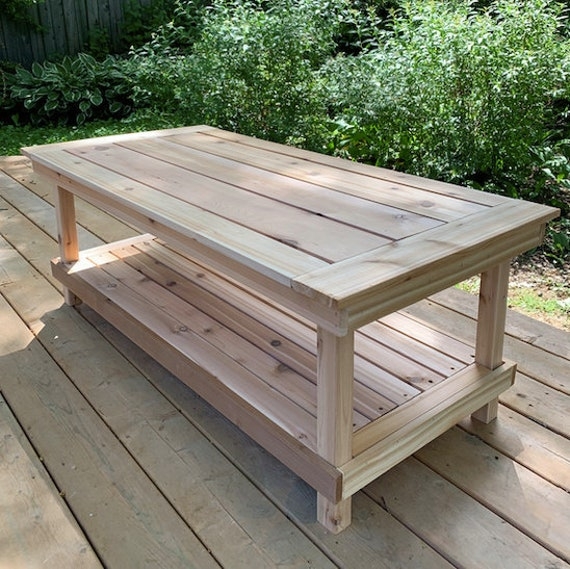 Coffee Table: Outdoor Two Tier Slatted Cedar Patio