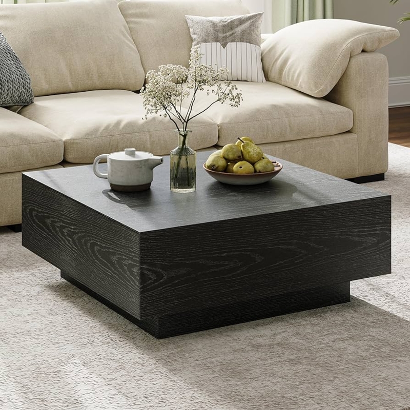 Coffee Table Recessed Plinth Base Textured Wood Grain Black Oak
