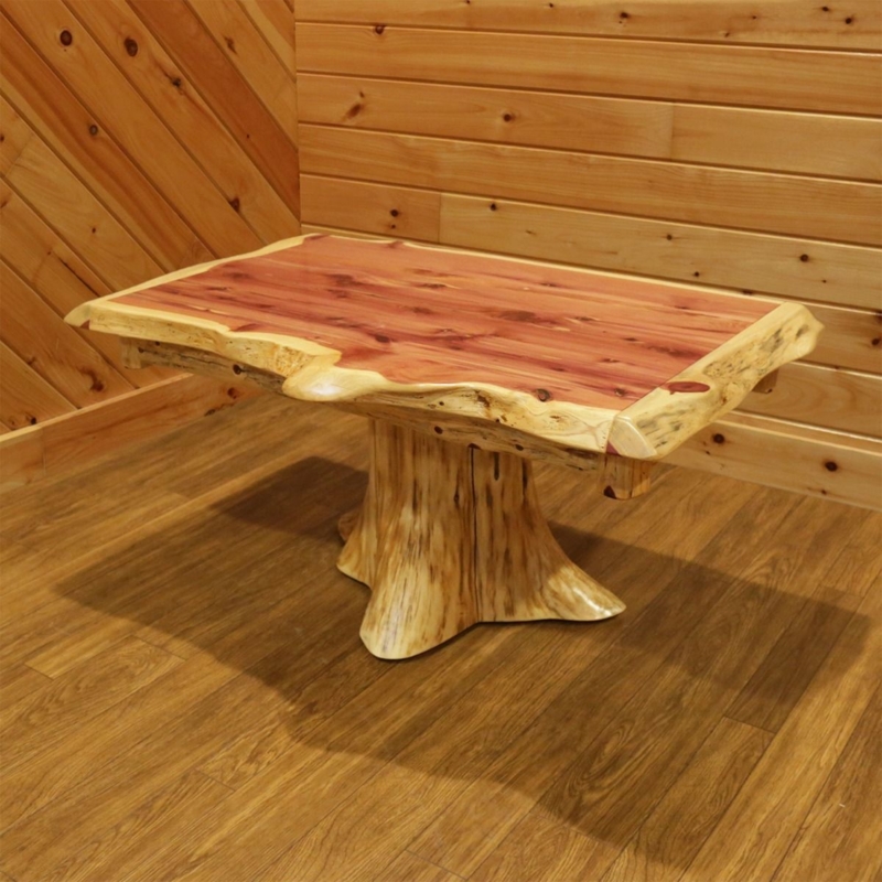 Coffee Table: Red Cedar Flared Stump Base Live Edge