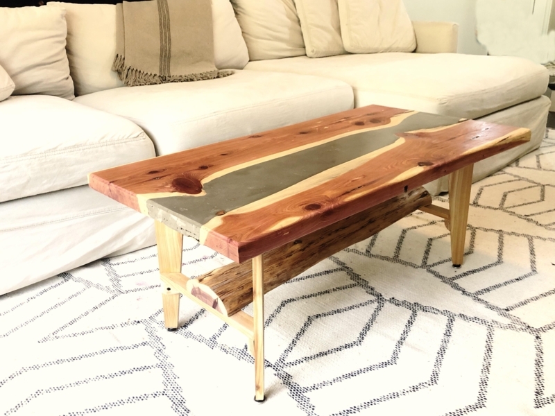 Coffee Table: Rustic Modern Cedar with Cement River Inlay