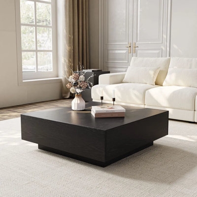 Coffee Table Thick Block Silhouette Recessed Base Low Profile Charcoal