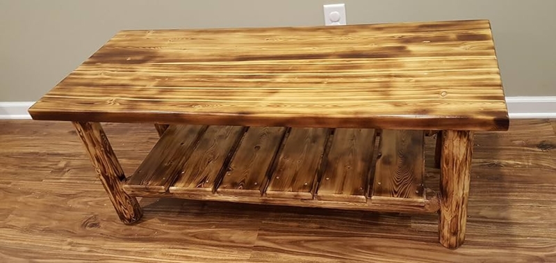 Coffee Table: Torched Cedar Log with Charred Finish