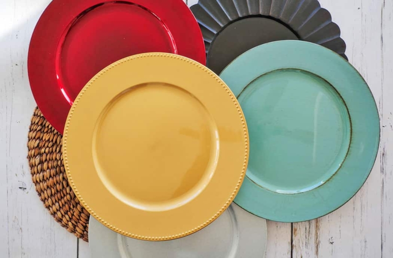 Colorful Dining Chargers with Mixed Textures for Eclectic Table Decor
