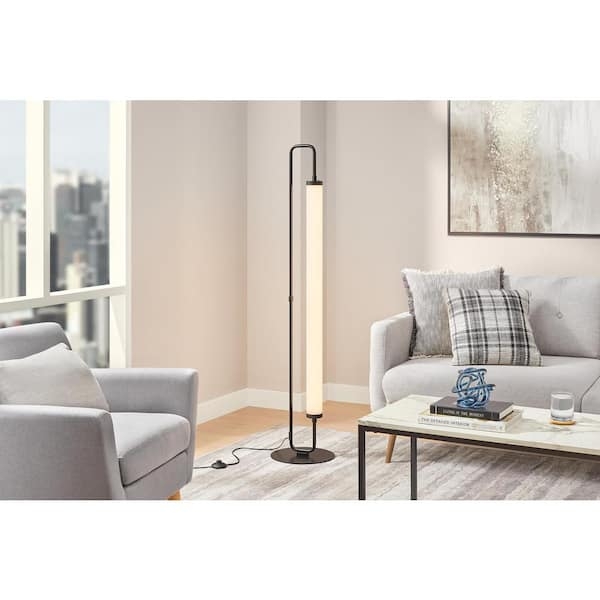 Column Floor Lamp Matte Black Integrated LED Slim Acrylic Shade