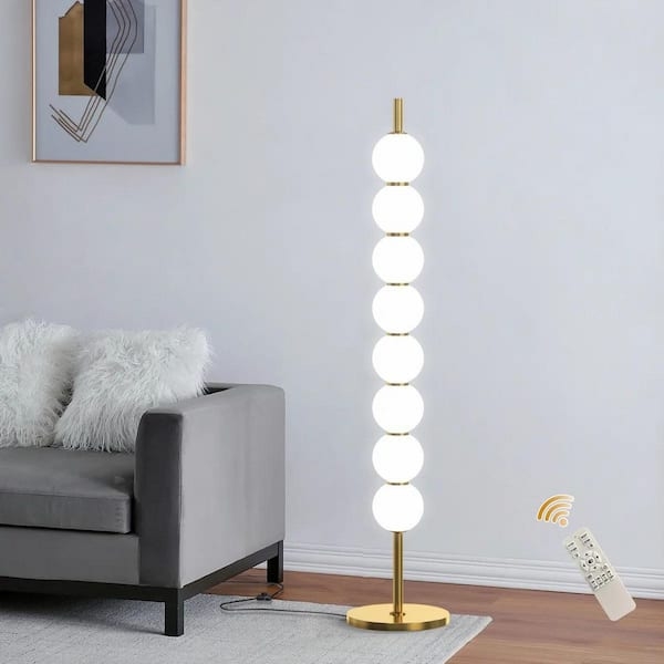 Columnar Floor Lamp Stacked Spheres Eight Light Polished Gold