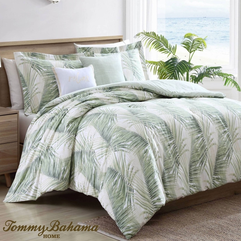 Comforter Set Palm Frond Pattern, Seaside Aesthetic, Leaf Print Set